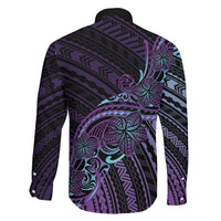 Teal Purple Polynesia Plumeria Tattoo Family Matching Off Shoulder Short Dress and Hawaiian Shirt LT14 - Polynesian Pride