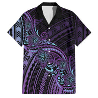 Teal Purple Polynesia Plumeria Tattoo Family Matching Puletasi and Hawaiian Shirt LT14 Dad's Shirt - Short Sleeve Purple - Polynesian Pride