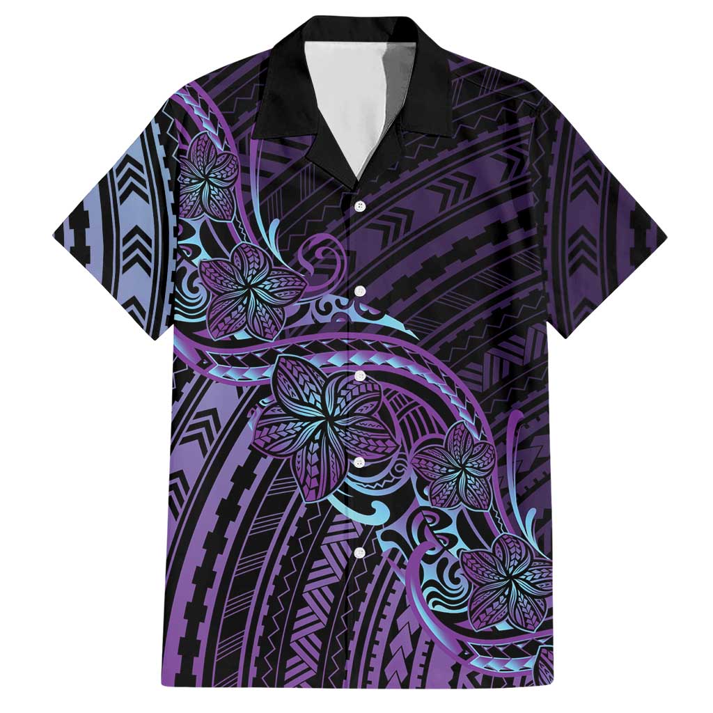 Teal Purple Polynesia Plumeria Tattoo Hawaiian Shirt