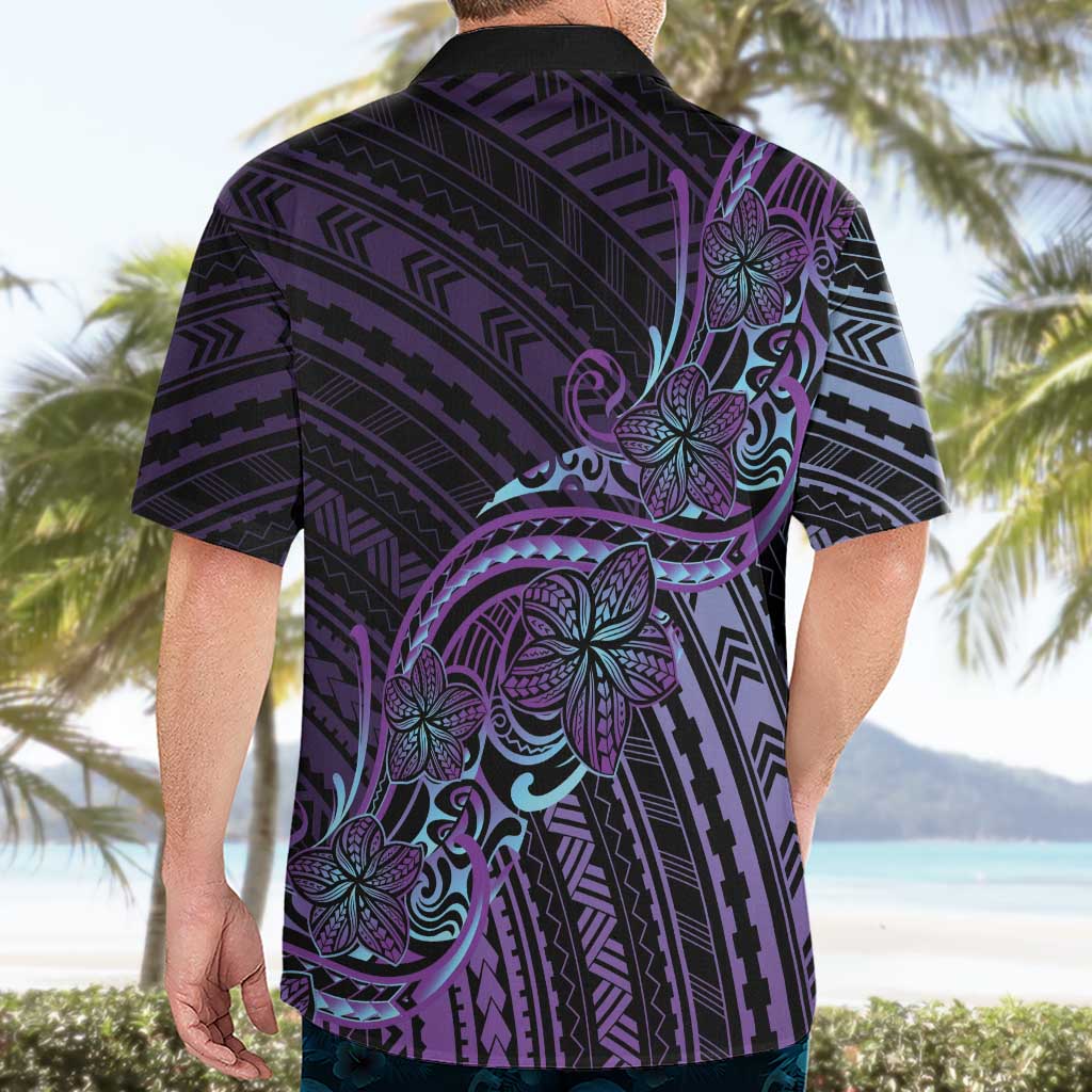 Teal Purple Polynesia Plumeria Tattoo Hawaiian Shirt