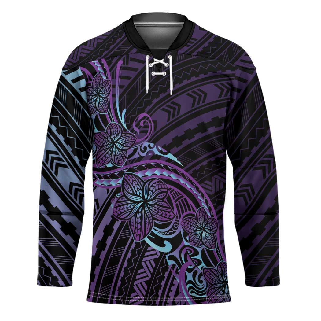 Teal Purple Polynesia Plumeria Tattoo Hockey Jersey
