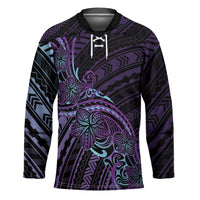 Teal Purple Polynesia Plumeria Tattoo Hockey Jersey