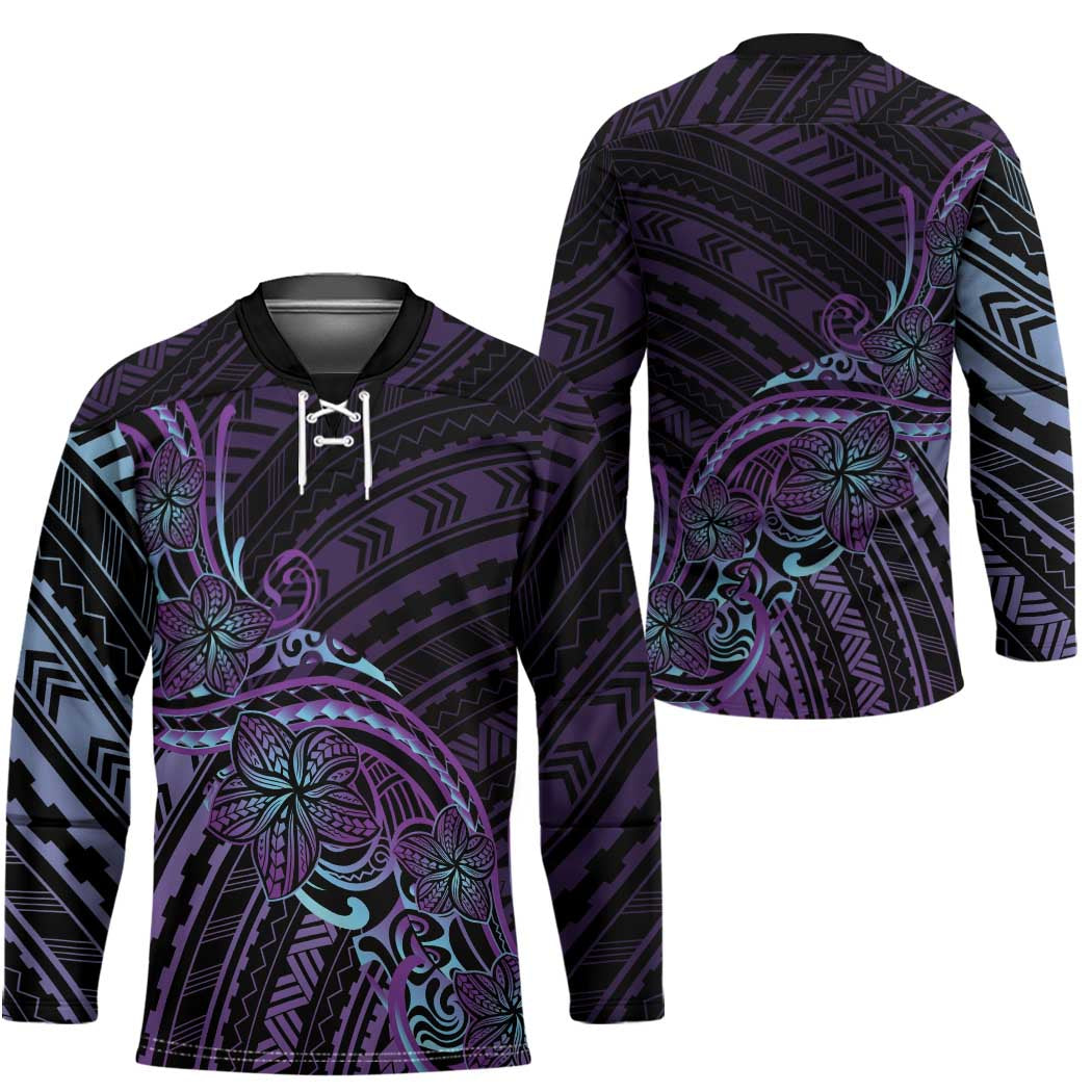 Teal Purple Polynesia Plumeria Tattoo Hockey Jersey