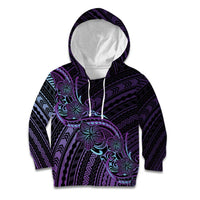 Teal Purple Polynesia Plumeria Tattoo Kid Hoodie