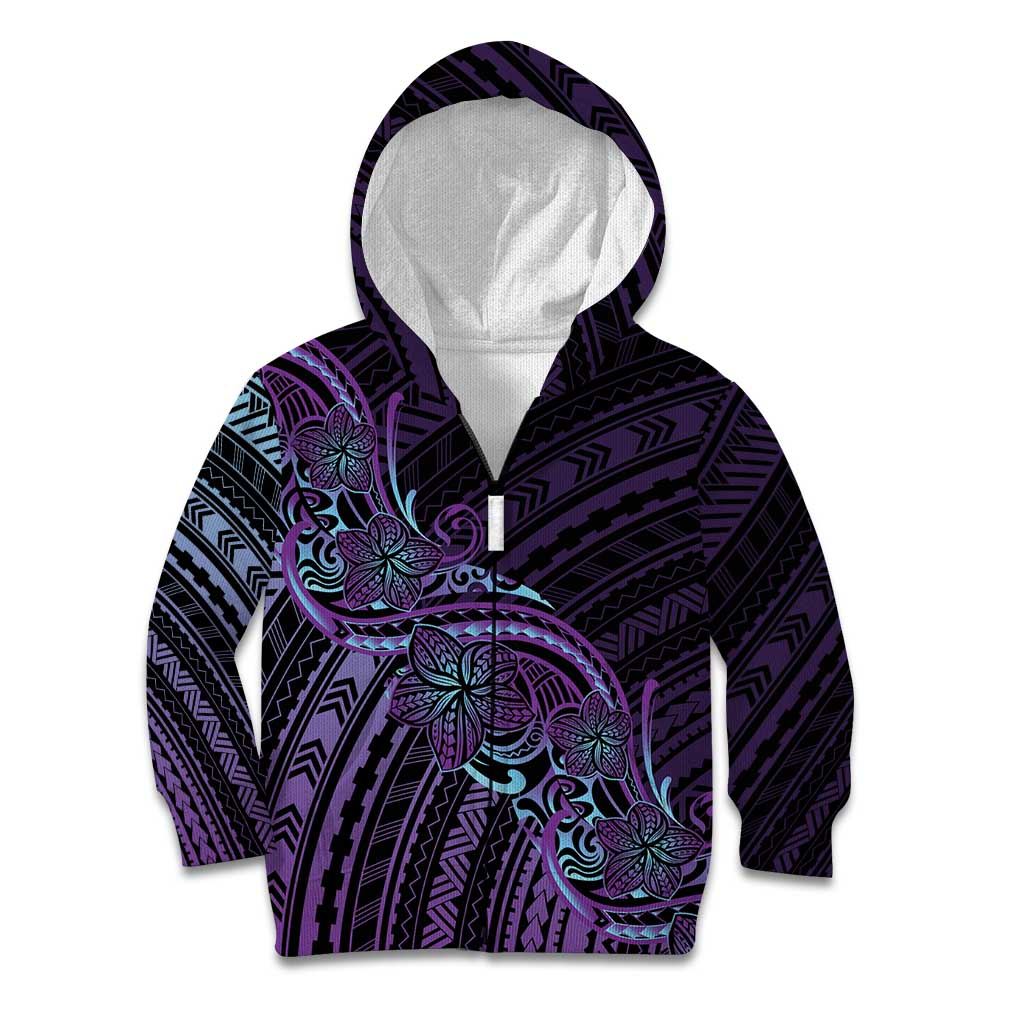Teal Purple Polynesia Plumeria Tattoo Kid Hoodie