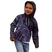 Teal Purple Polynesia Plumeria Tattoo Kid Hoodie