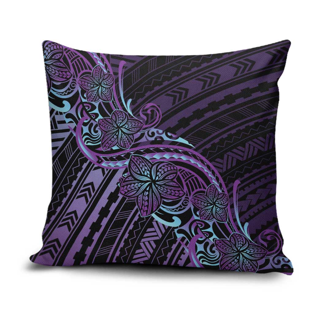 Teal Purple Polynesia Plumeria Tattoo Pillow Cover