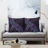 Teal Purple Polynesia Plumeria Tattoo Pillow Cover