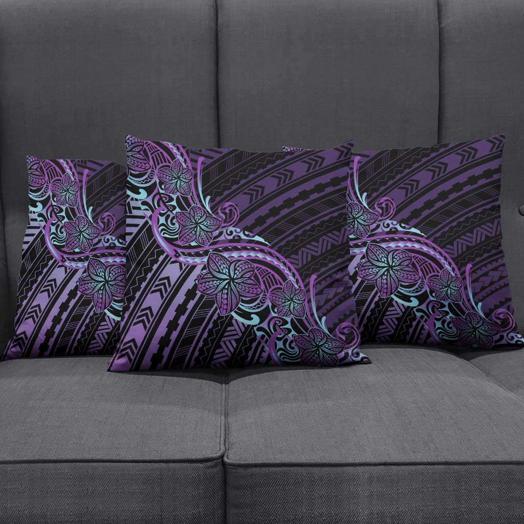 Teal Purple Polynesia Plumeria Tattoo Pillow Cover