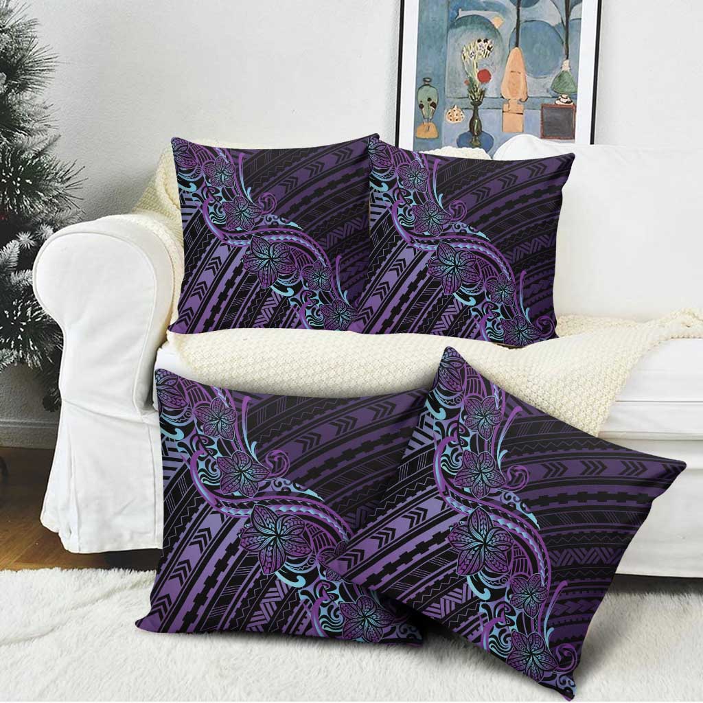 Teal Purple Polynesia Plumeria Tattoo Pillow Cover