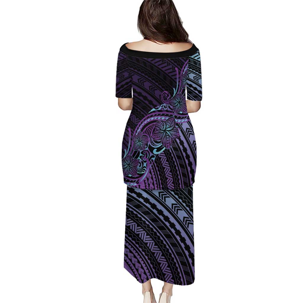 Teal Purple Polynesia Plumeria Tattoo Puletasi LT14 - Polynesian Pride