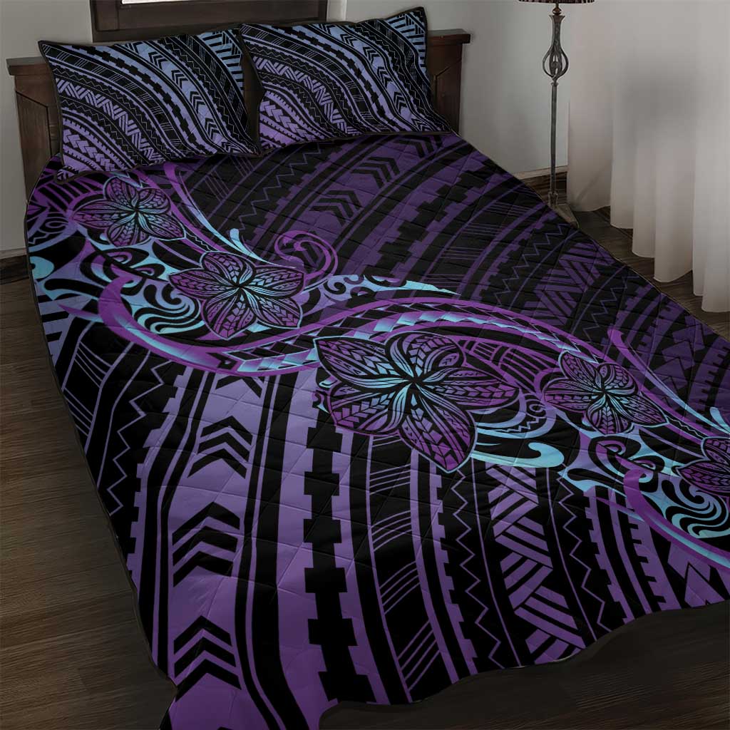 Teal Purple Polynesia Plumeria Tattoo Quilt Bed Set LT14 Purple - Polynesian Pride