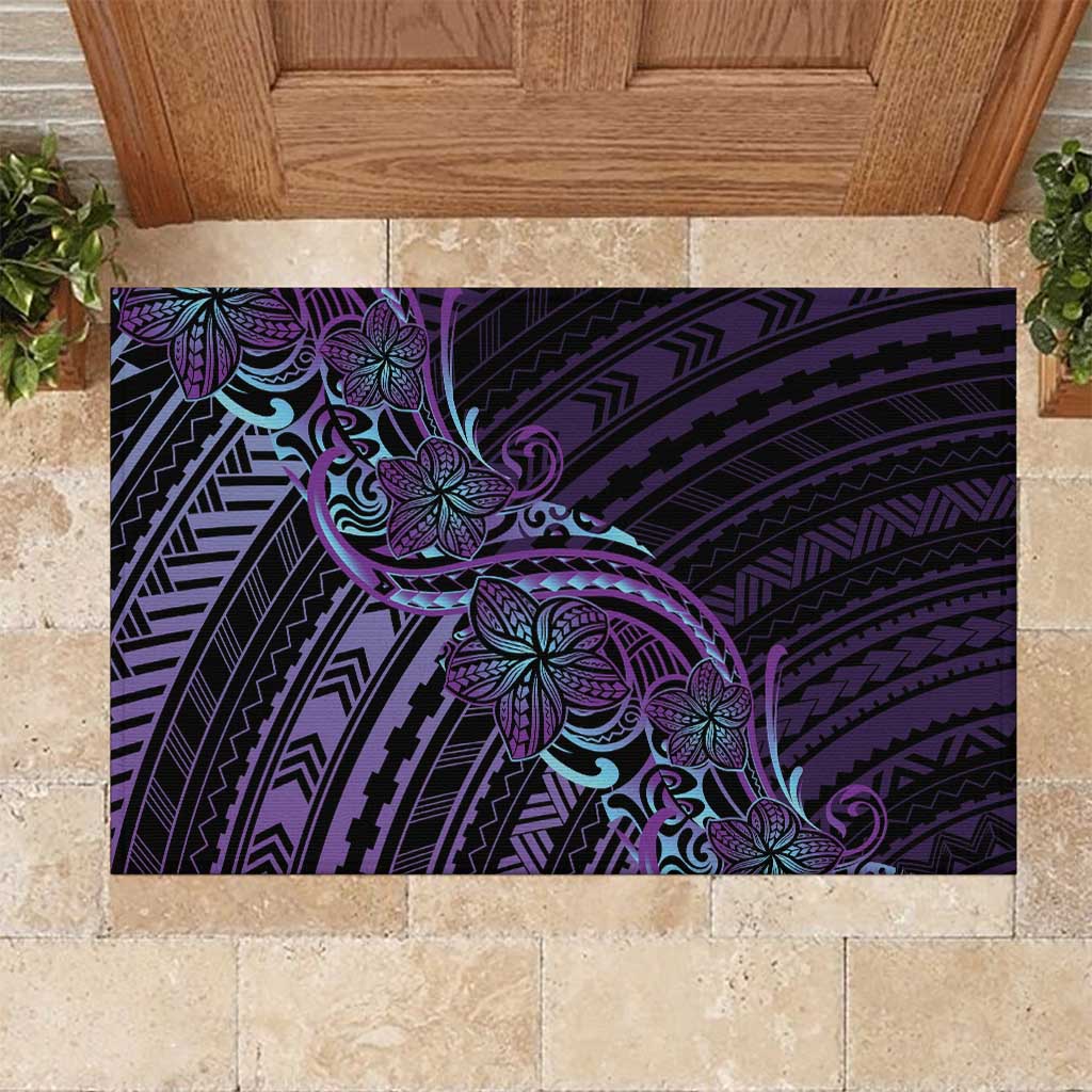 Teal Purple Polynesia Plumeria Tattoo Rubber Doormat LT14 Purple - Polynesian Pride