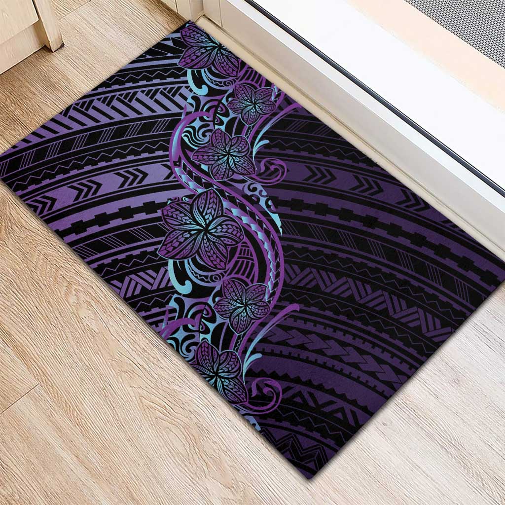 Teal Purple Polynesia Plumeria Tattoo Rubber Doormat LT14 - Polynesian Pride