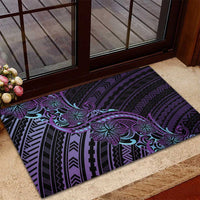 Teal Purple Polynesia Plumeria Tattoo Rubber Doormat LT14 - Polynesian Pride