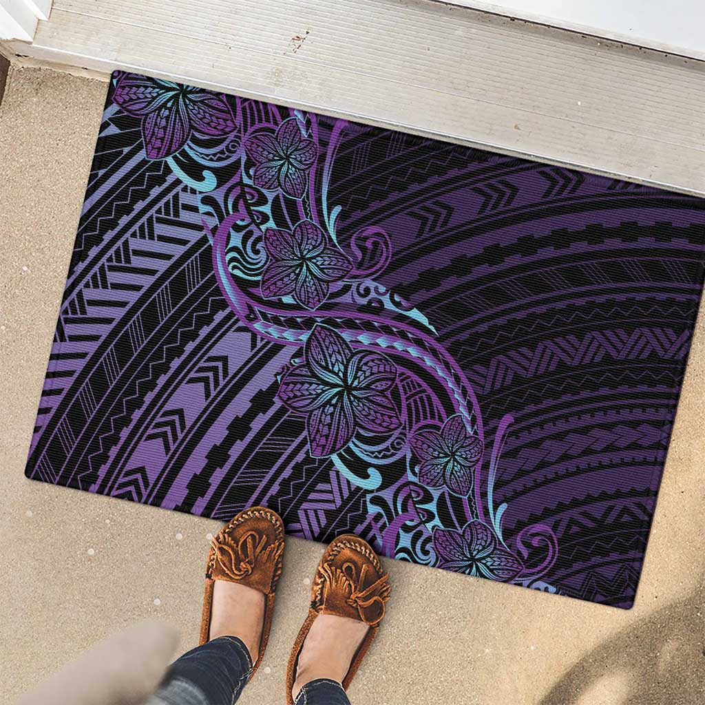 Teal Purple Polynesia Plumeria Tattoo Rubber Doormat LT14 - Polynesian Pride