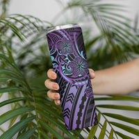 Teal Purple Polynesia Plumeria Tattoo Skinny Tumbler LT14 - Polynesian Pride