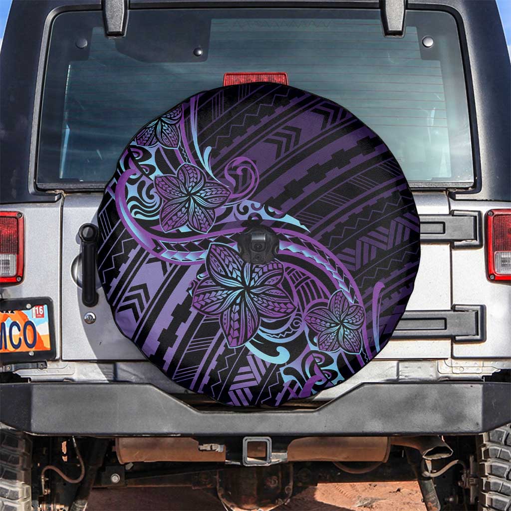 Teal Purple Polynesia Plumeria Tattoo Spare Tire Cover