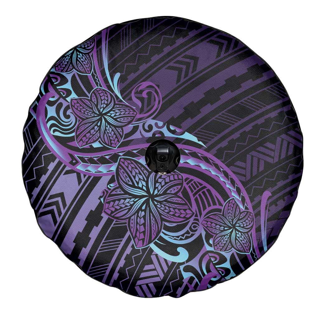 Teal Purple Polynesia Plumeria Tattoo Spare Tire Cover