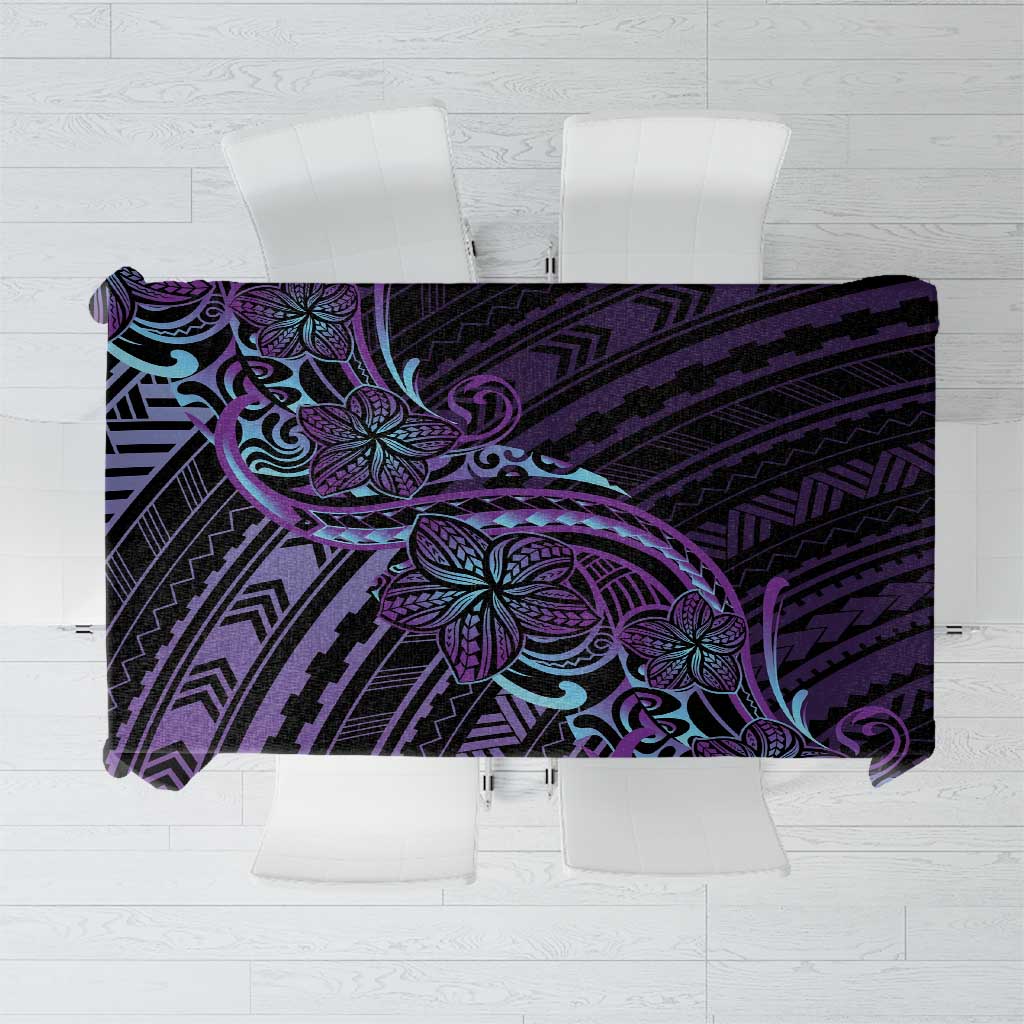 Teal Purple Polynesia Plumeria Tattoo Tablecloth