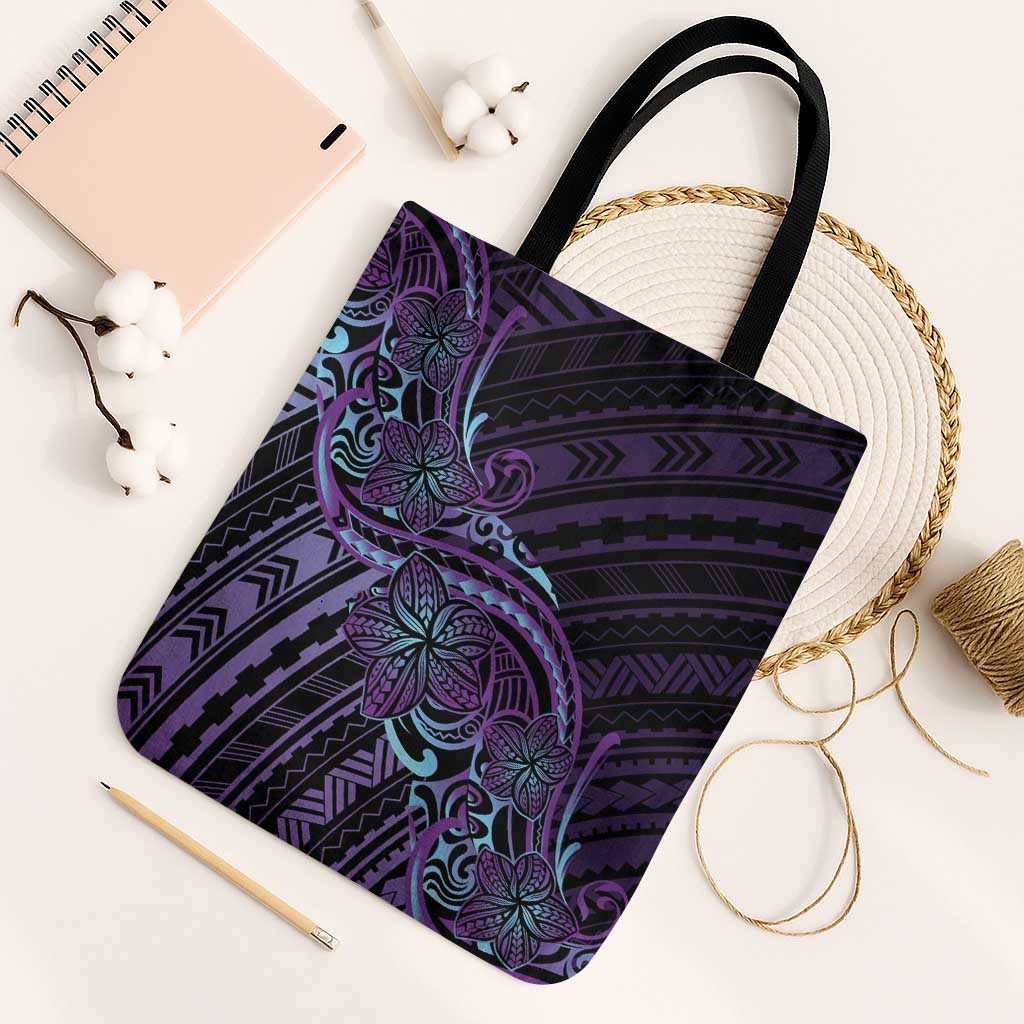 Teal Purple Polynesia Plumeria Tattoo Tote Bag