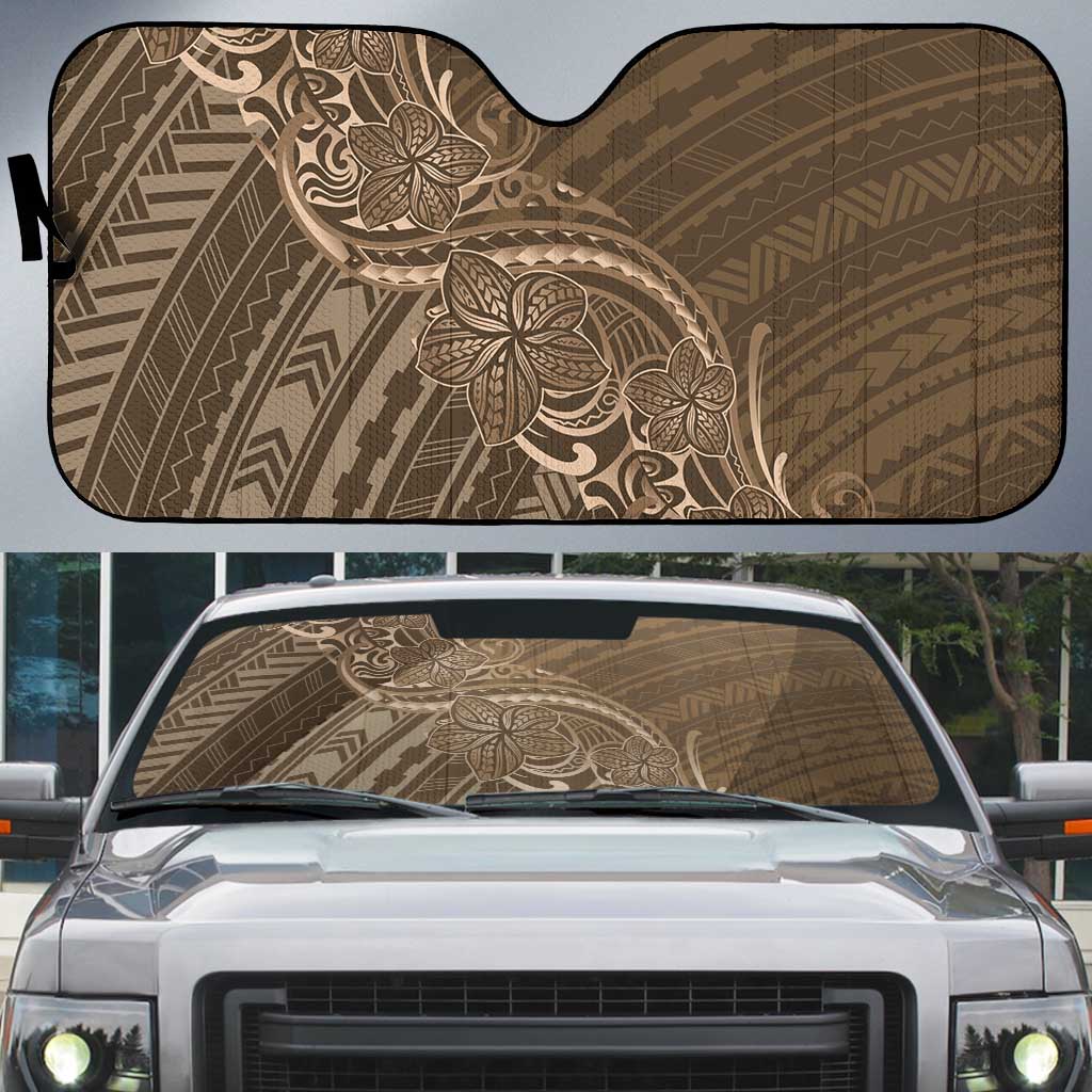 Brown Polynesia Plumeria Tattoo Auto Sun Shade