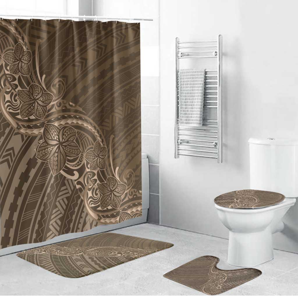 Brown Polynesia Plumeria Tattoo Bathroom Set