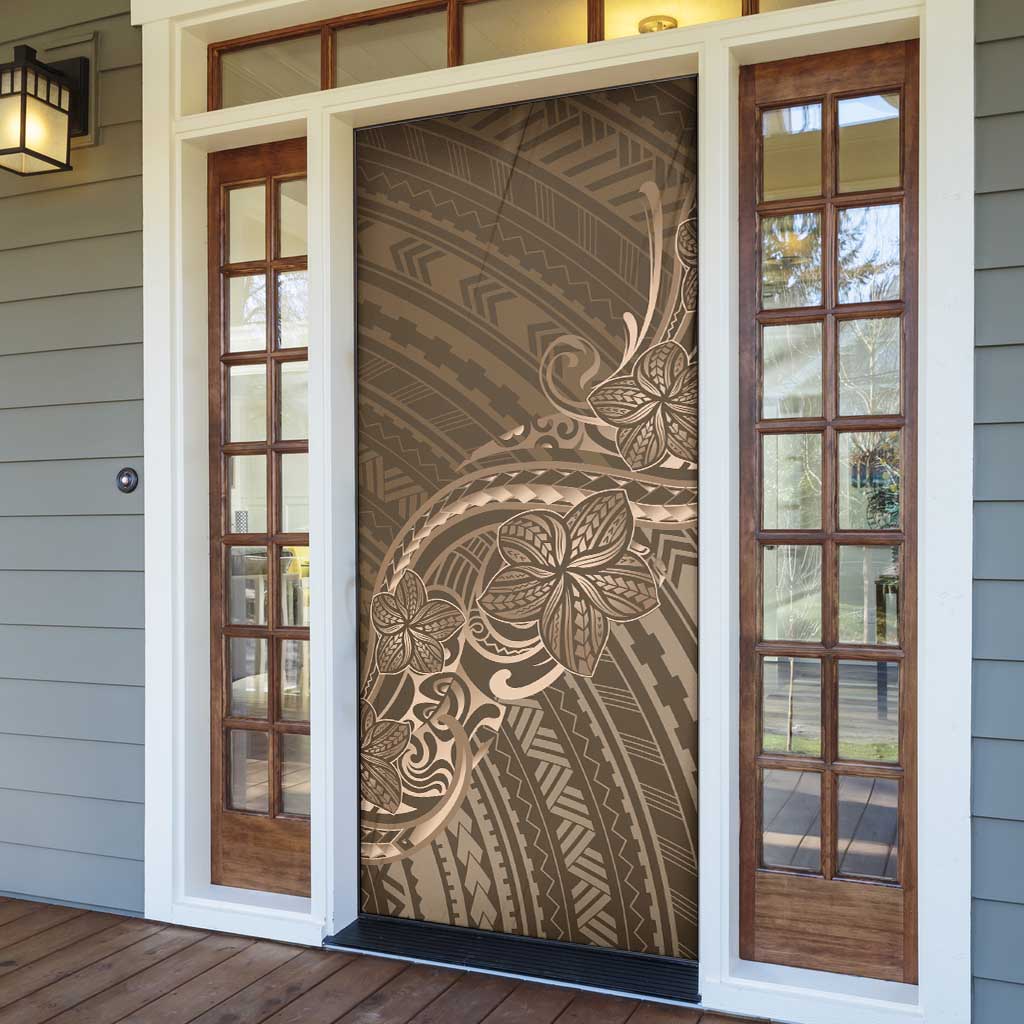 Brown Polynesia Plumeria Tattoo Door Cover
