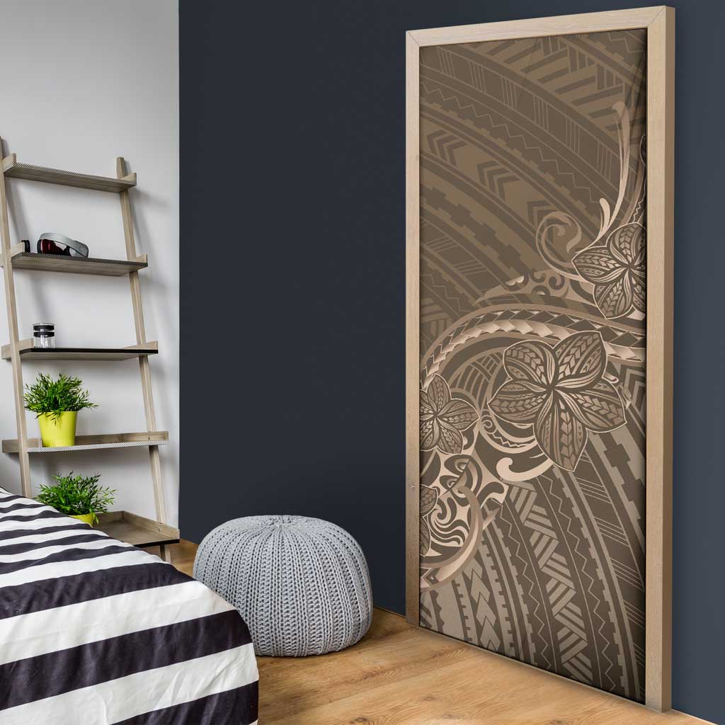 Brown Polynesia Plumeria Tattoo Door Cover
