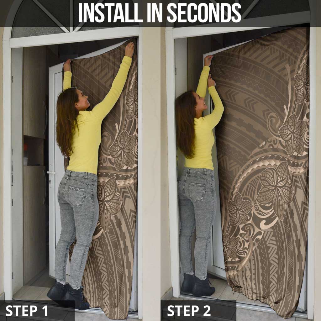 Brown Polynesia Plumeria Tattoo Door Cover