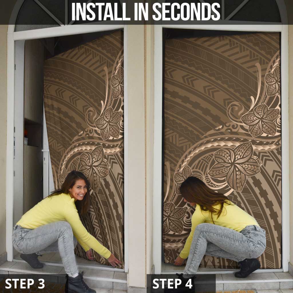 Brown Polynesia Plumeria Tattoo Door Cover