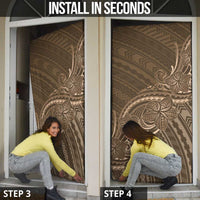 Brown Polynesia Plumeria Tattoo Door Cover