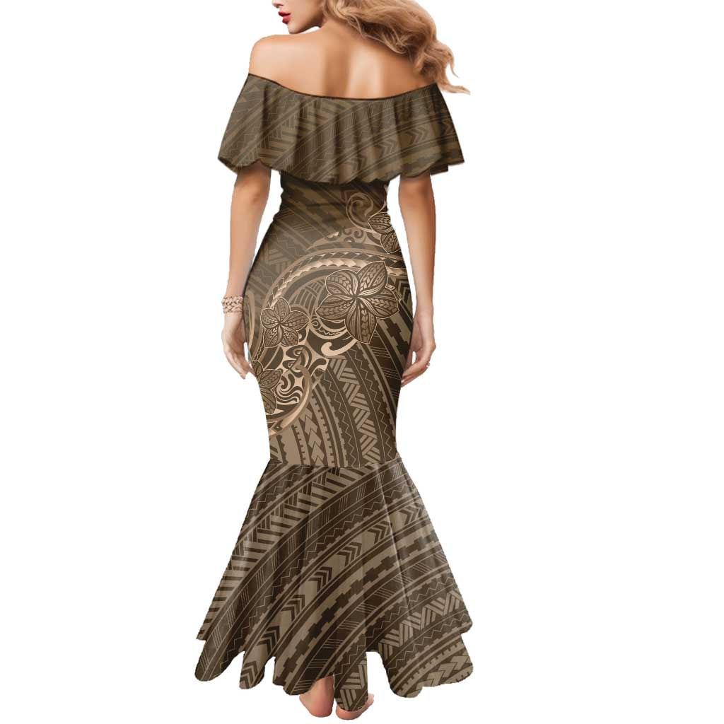 Brown Polynesia Plumeria Tattoo Family Matching Mermaid Dress and Hawaiian Shirt LT14 - Polynesian Pride