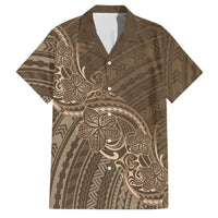 Brown Polynesia Plumeria Tattoo Family Matching Off Shoulder Short Dress and Hawaiian Shirt
