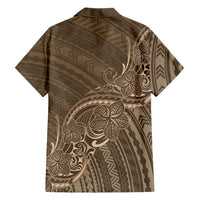 Brown Polynesia Plumeria Tattoo Family Matching Off Shoulder Short Dress and Hawaiian Shirt
