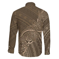 Brown Polynesia Plumeria Tattoo Family Matching Off Shoulder Short Dress and Hawaiian Shirt