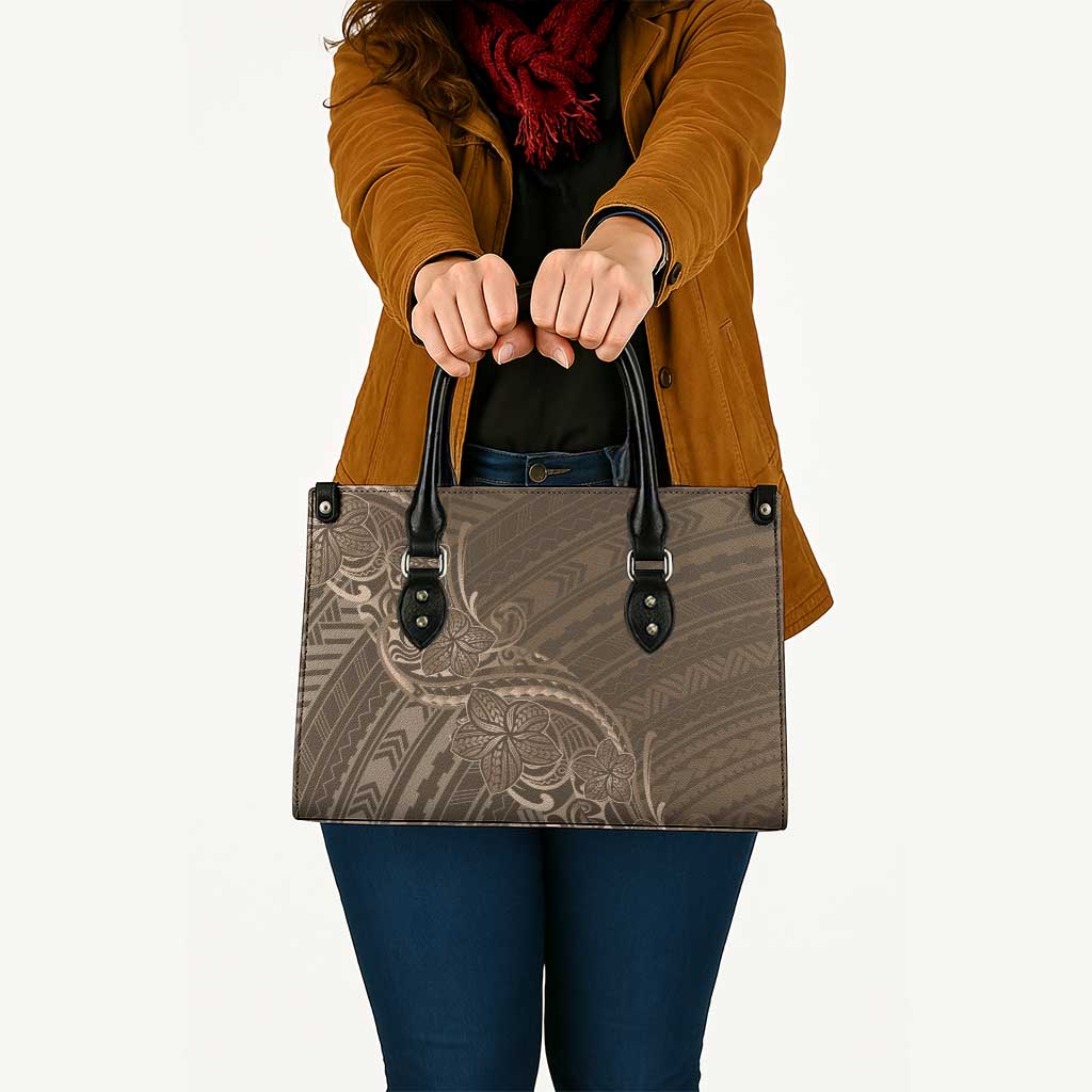 Brown Polynesia Plumeria Tattoo Leather Bag