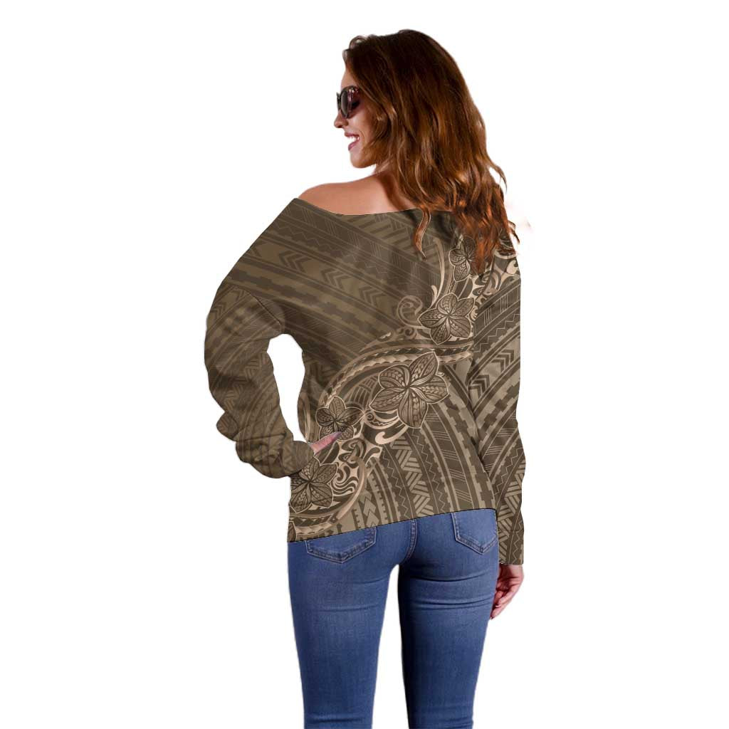 Brown Polynesia Plumeria Tattoo Off Shoulder Sweater LT14 - Polynesian Pride