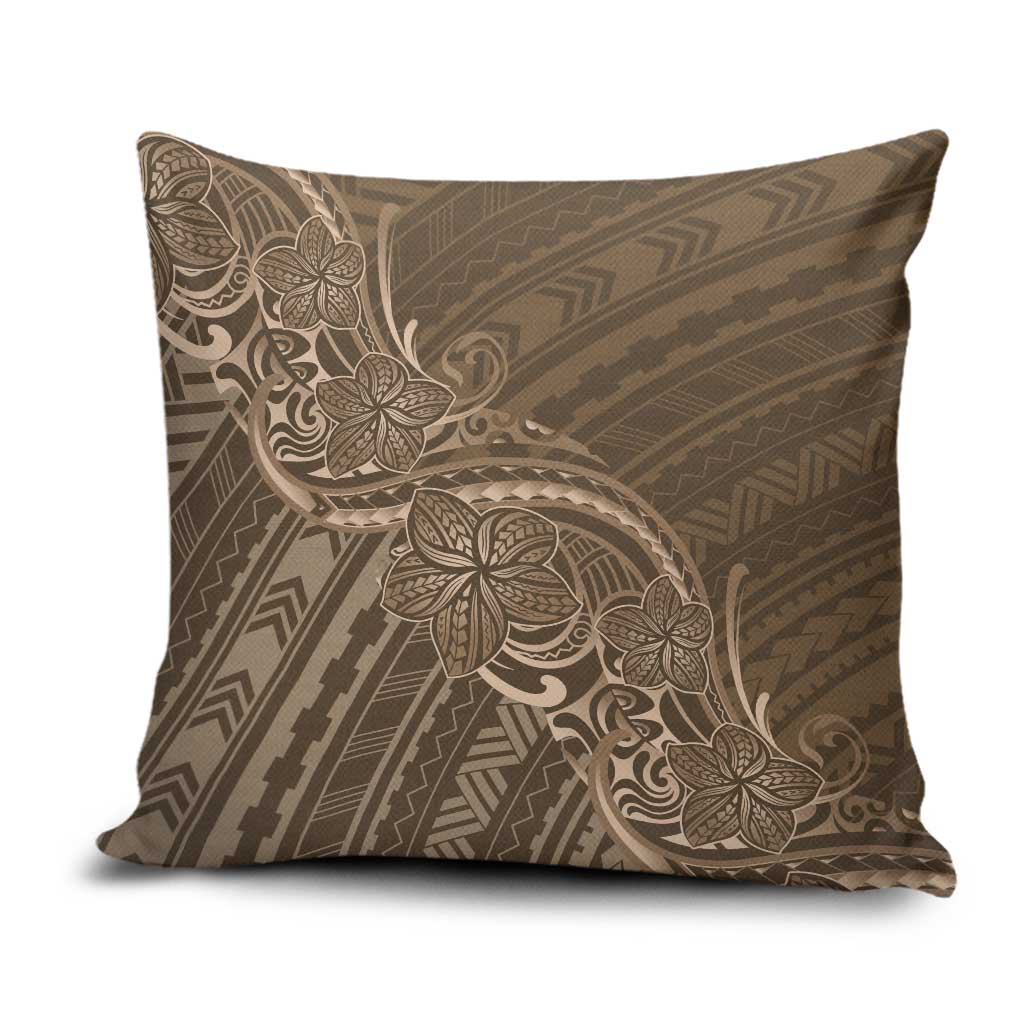 Brown Polynesia Plumeria Tattoo Pillow Cover