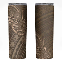 Brown Polynesia Plumeria Tattoo Skinny Tumbler