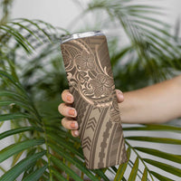 Brown Polynesia Plumeria Tattoo Skinny Tumbler