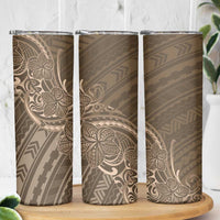 Brown Polynesia Plumeria Tattoo Skinny Tumbler