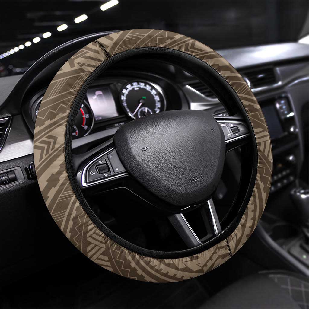 Brown Polynesia Plumeria Tattoo Steering Wheel Cover LT14 Universal Fit Brown - Polynesian Pride