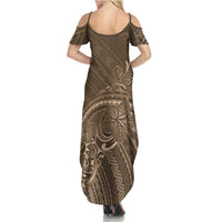 Brown Polynesia Plumeria Tattoo Summer Maxi Dress LT14 - Polynesian Pride