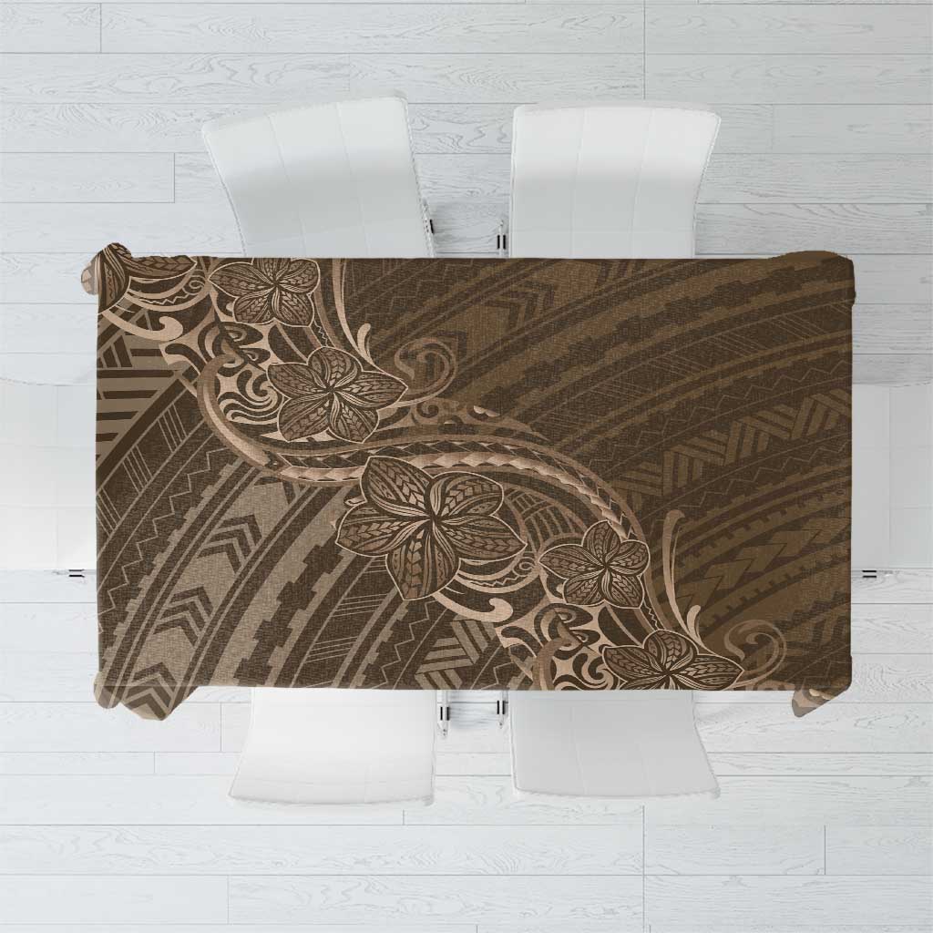 Brown Polynesia Plumeria Tattoo Tablecloth