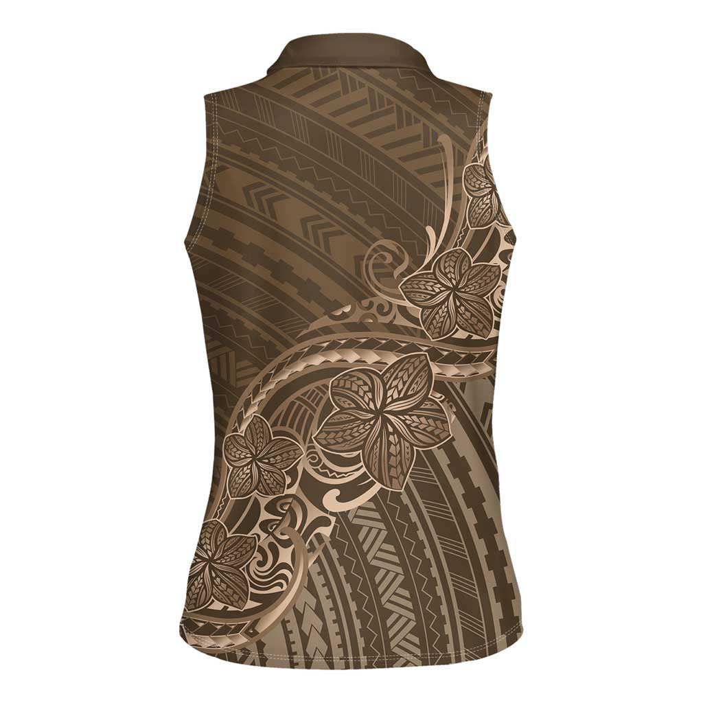 Brown Polynesia Plumeria Tattoo Women Sleeveless Polo Shirt LT14 - Polynesian Pride