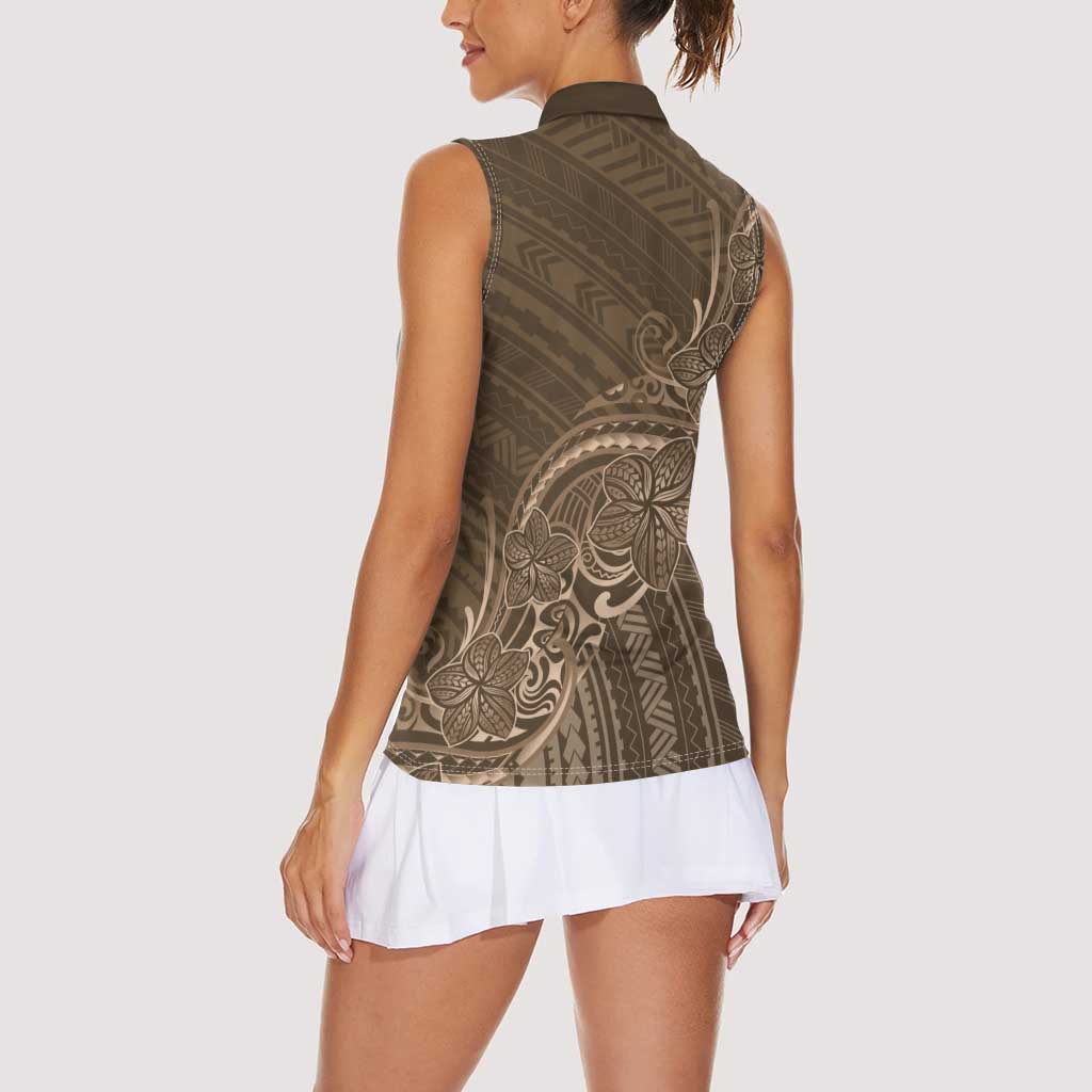 Brown Polynesia Plumeria Tattoo Women Sleeveless Polo Shirt LT14 - Polynesian Pride