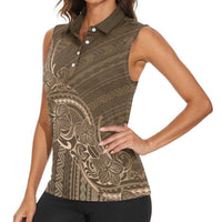Brown Polynesia Plumeria Tattoo Women Sleeveless Polo Shirt LT14 - Polynesian Pride