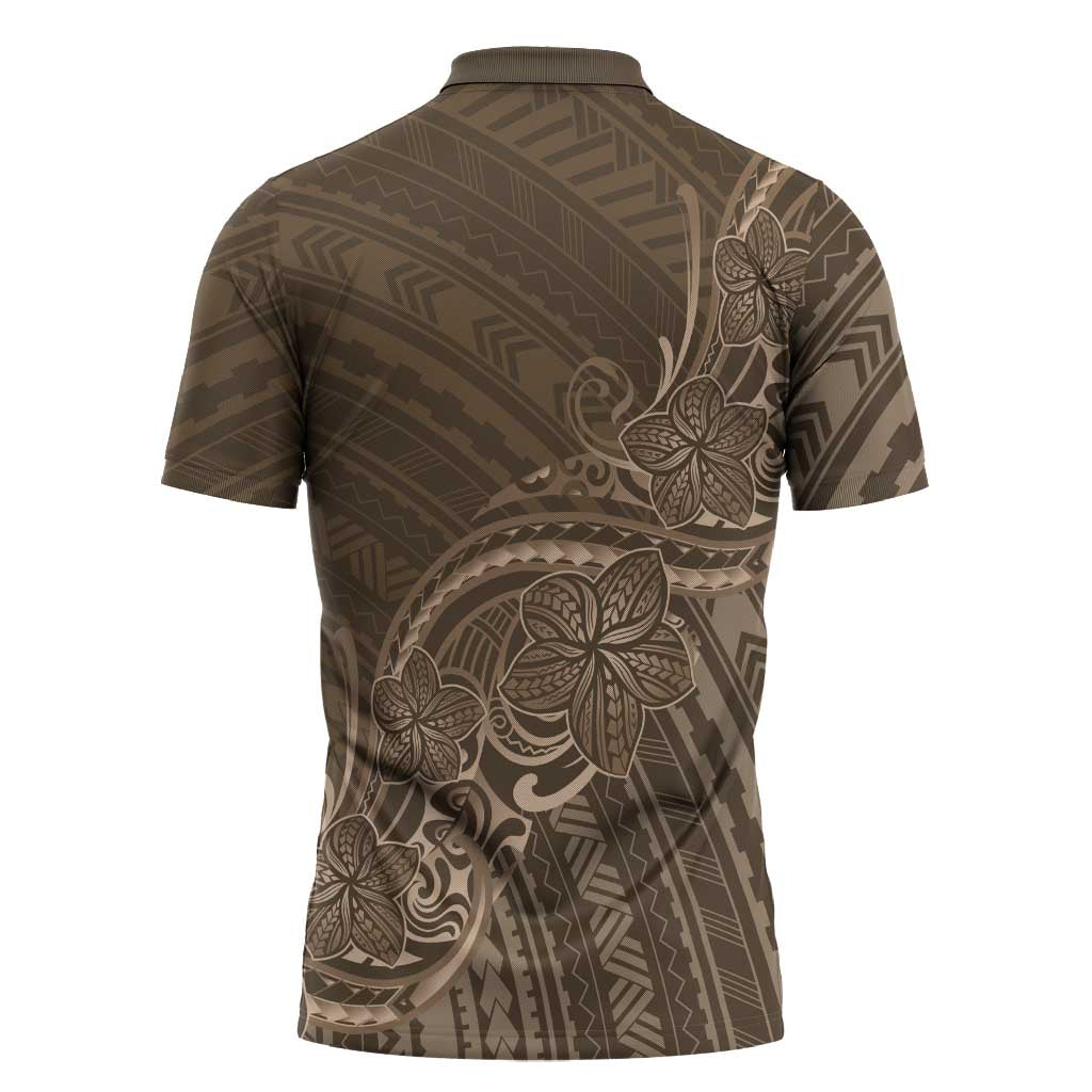 Brown Polynesia Plumeria Tattoo Zipper Polo Shirt LT14 - Polynesian Pride