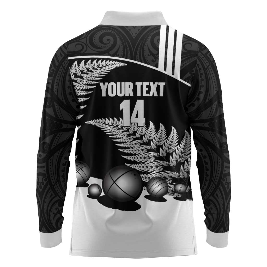 Custom New Zealand Silver Fern Petanque Long Sleeve Polo Shirt Aotearoa Maori Pattern LT14 - Polynesian Pride